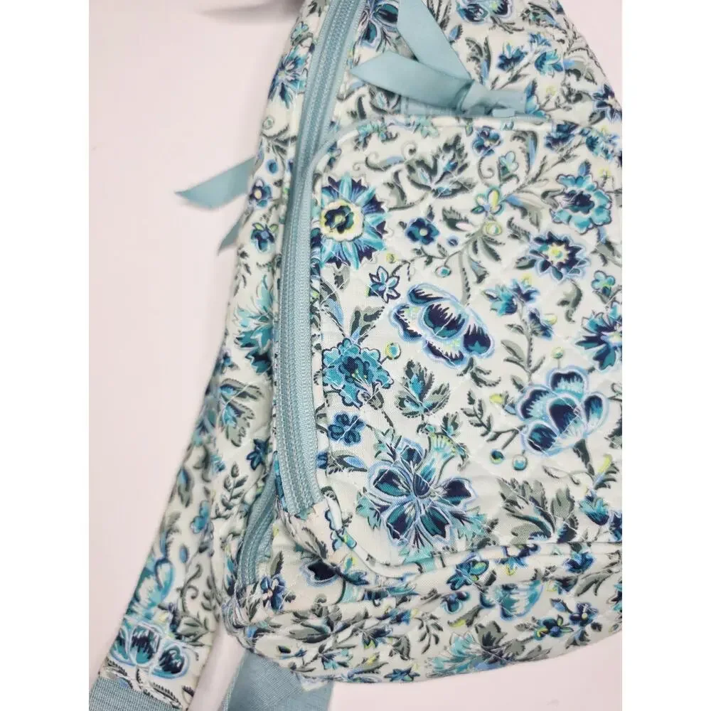 VERA BRADLEY Iconic Sling Backpack Bag CLOUD VINE Aqua Blue Floral Crossbody